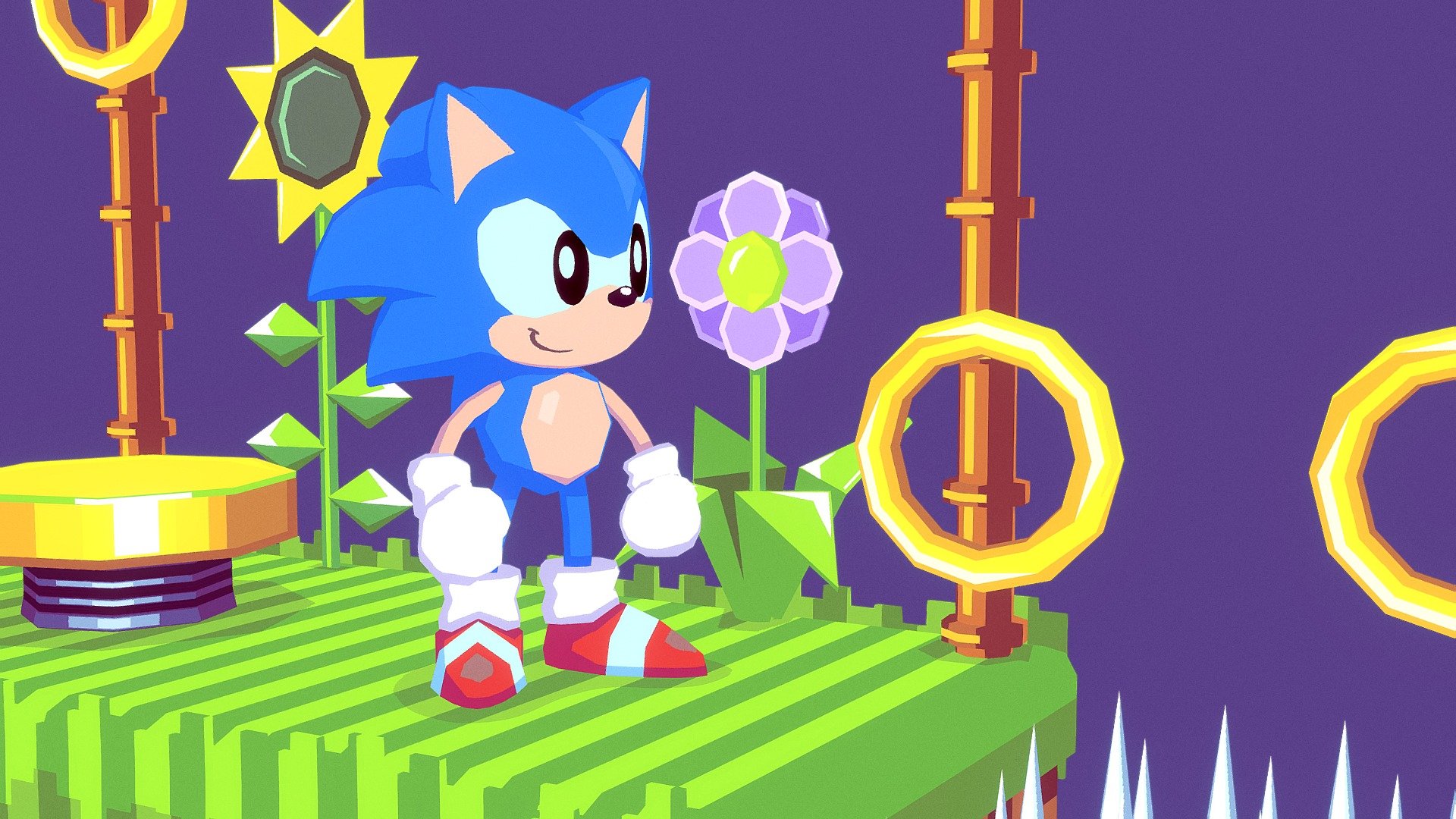 A little fanart of Sonic :)
Sonic The Hedgehog 1 was the very first game I remember playing as a kid.

Good times

Pixel version (https://www.deviantart.com/albazcythe/art/Sonic-Color-Remix-889007880):

 - Sonic - 3D model by zcythe 3d model