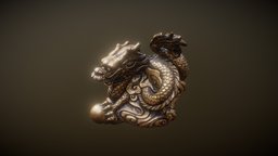 Golden Dragon statue, japonese, substancepainter, substance, photoscan, dragon, gold