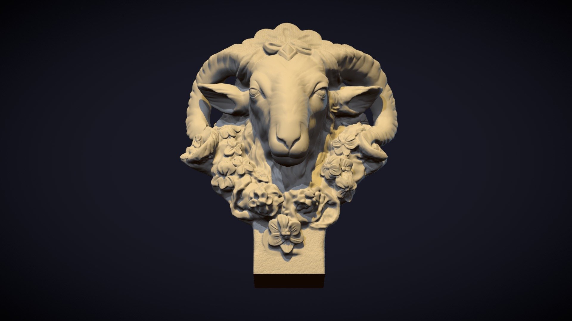 This head of a ram is a decorative section of a much larger (approx. two metres tall) vase on display at The Louvre, Paris. The vase was part of a pair, which is now missing, was commissioned by the general director of the buildings of King Philibert Orry in 1742 to decorate the park of the Chateau of Choisy (which were actually never placed there). Two other vases were created with attributes to Autumn which can be found at The Metropolitan Museum of Art in New York executed by French sculptors Jean-Baptiste Pigalle and Nicolas-Sébastien Adam. The four vessels were to be carved from drawings of the first king's architect, Ange-Jacques Gabriel. Find out more about the Autumn vase here 3d model