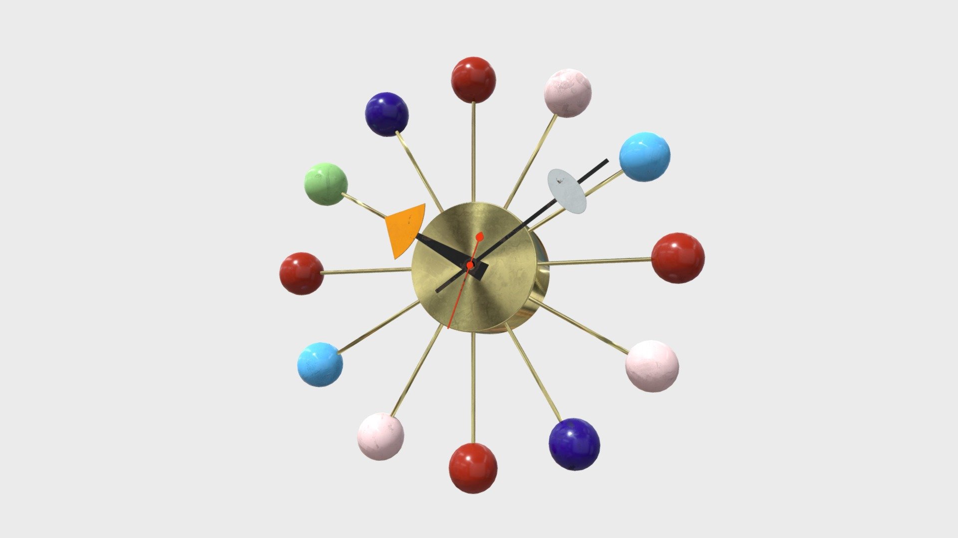 George Nelson Ball Clock for Howard Miller. Made of brass, painted wood and painted metal. Modeled in Houdini and Textured in Substace Painter, - Ball Clock by George Nelson for Howard Miller - 3D model by sentiMetalBoy (@krylonpoet) 3d model