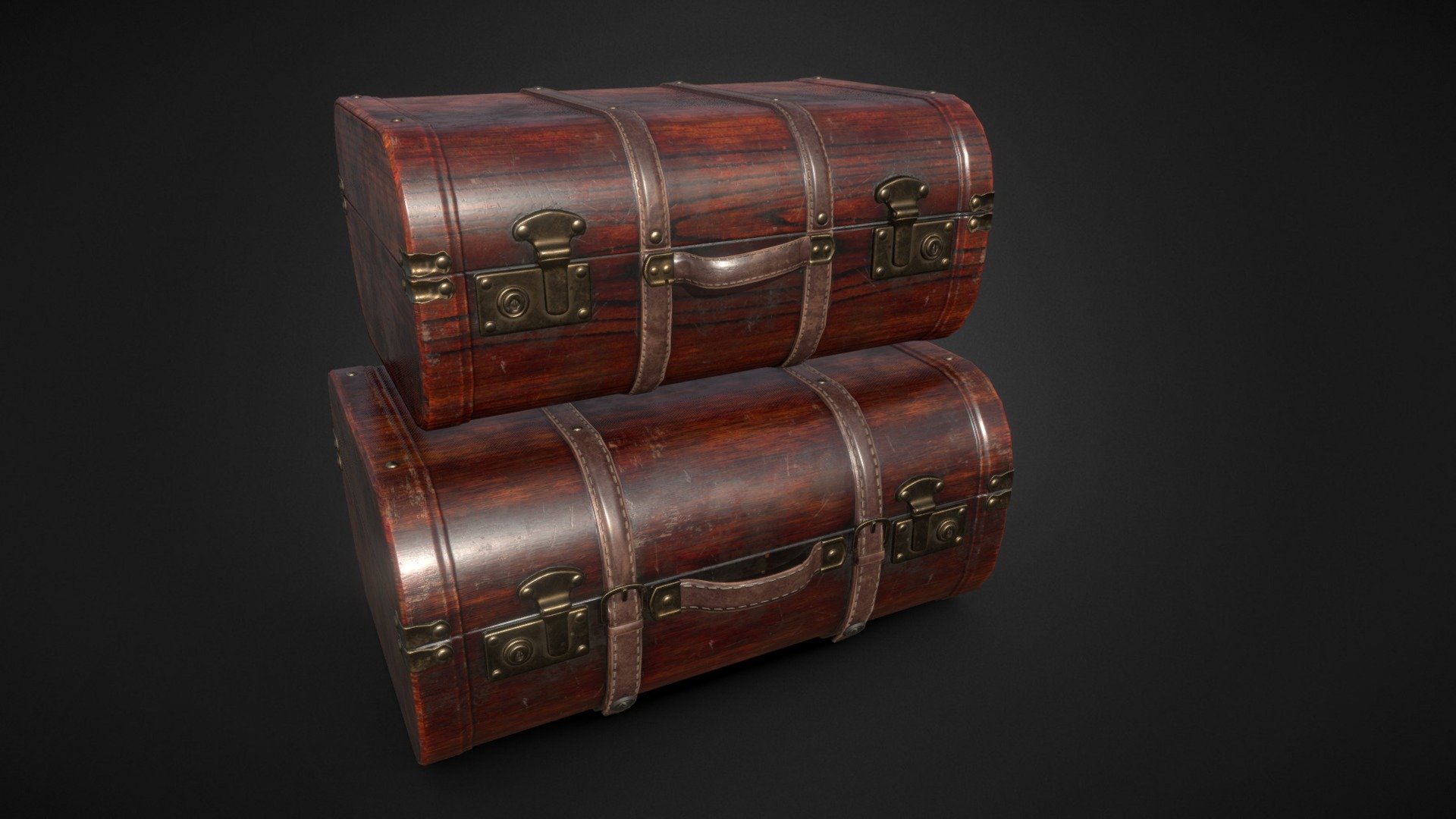 Vintage wooden chests stylized to suitcases.

Low poly game ready model. Total polycount 12390 tris. (5854 and 6536)

2 Items.

PBR Metallic - Roughness (2k for wood and 512 for metal) textures.

Model created on Blender. Textured with Substance Painter 3d model