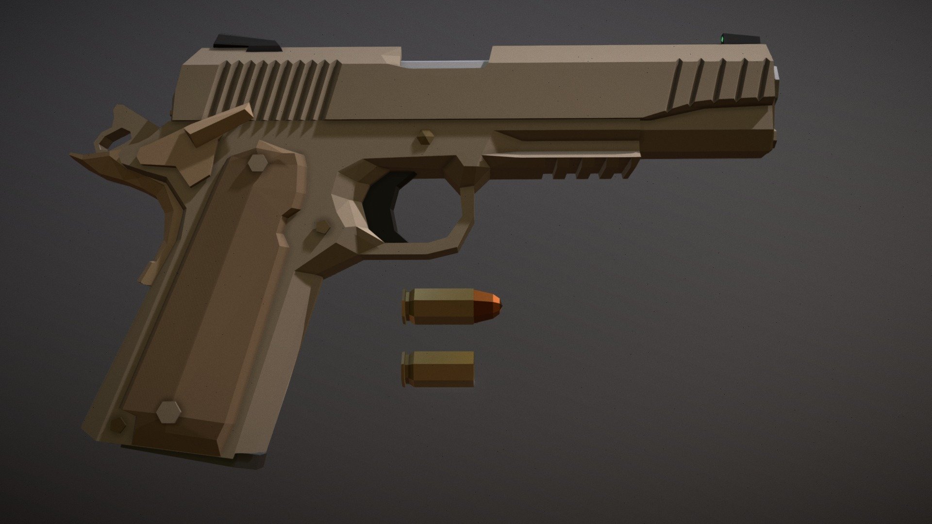 This is a modernized variant of the Colt 1911, adopted by the US Marine Corps, specifically the Marine Expeditionary unit and Force Recon, as these units disliked the newly adopted Beretta M9, instead preferring a 1911 Chambered in .45 ACP. Due to this, an amount of old 1911 pistols were modernized using components from the civilian market, and were then (re-) adopted as the M45A1.

This pistol has a seven round magazine, a short attachment rail on the front as well as night sights and a set of grip plates that have a colour pattern I did not bother to include 3d model