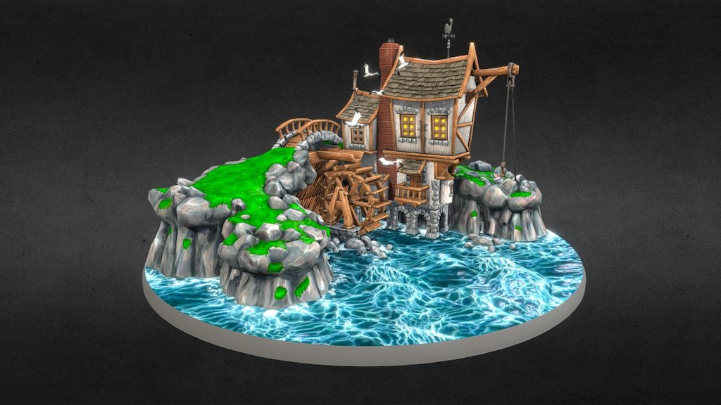 Hand-painted Textures - Watermill Scene - 3D model by Piotr Pisiak (@piopis) 3d model