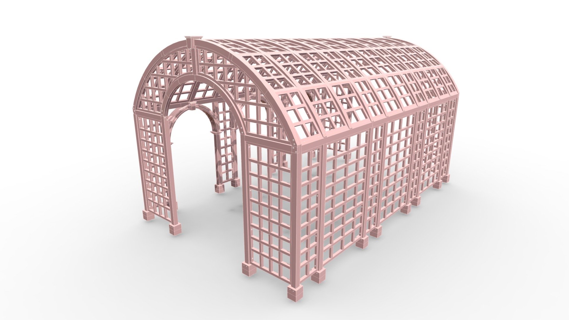 The Victorian Trellis (Options: 22' L x 14' W, Combination of Arcs and Lattice Panels, Mature Redwood, No Rain Guard, 9' Post Height, No Electrical Wiring Trim, 4-Post Anchor Kit for Stone, No Ceiling Fan Base, Transparent Premium Sealant) 3d model