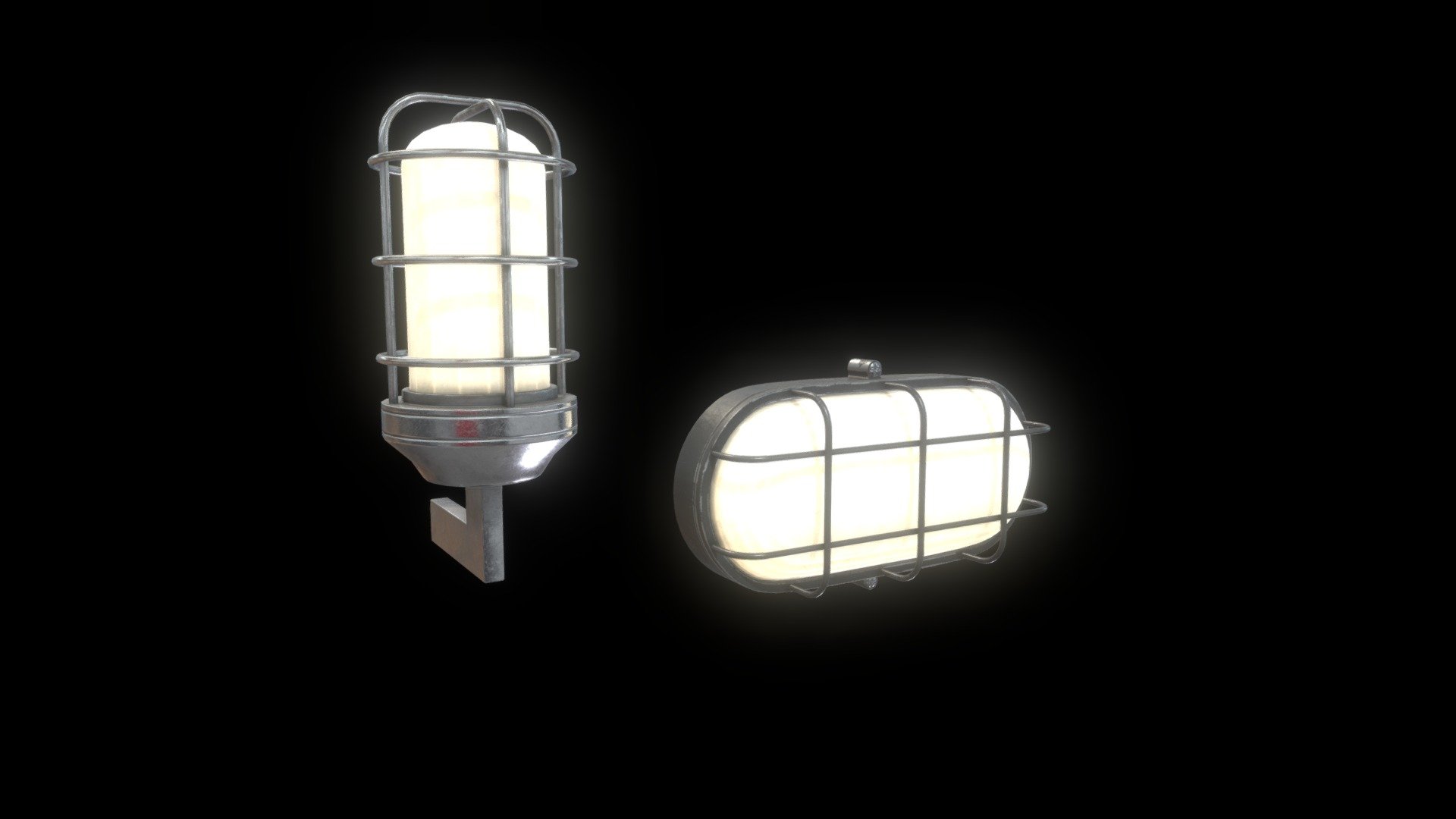 Two bunker lights suitable for various settings like inustrial and apocalyptic environments 3d model