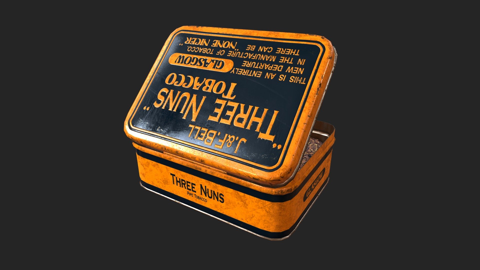 Lowpoly game-ready tobacco tin textured with Quixel Suite. Download files include full resolution textures up to 4K, FBX and OBJ formats - Old Tobacco Tin (Three Nuns) - Buy Royalty Free 3D model by Mikhail Kadilnikov (@MikhailKadilnikov) 3d model