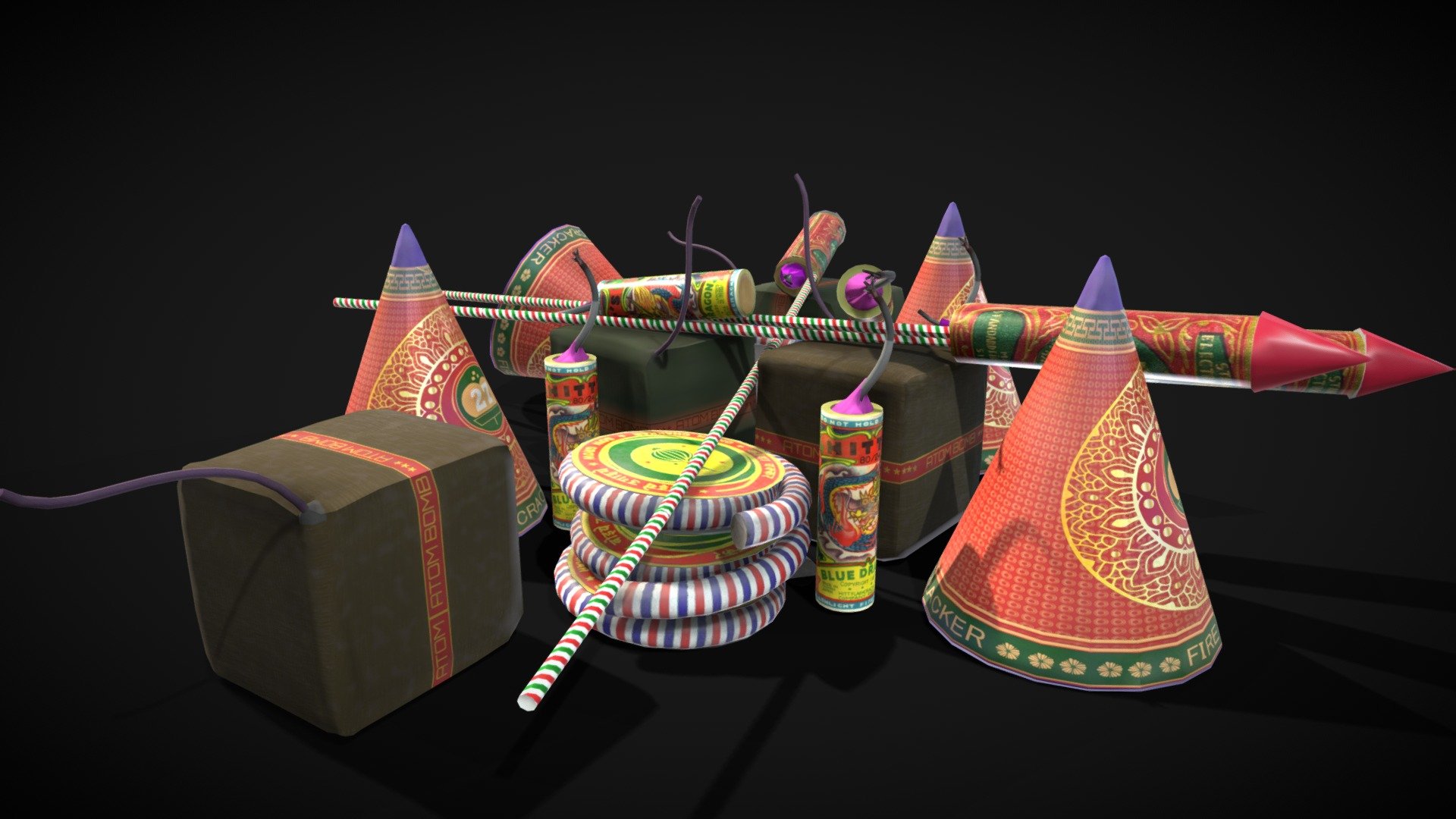 Diwali Indian Firecracker collection - Buy Royalty Free 3D model by Magicalorbs (@orbsmagic) 3d model