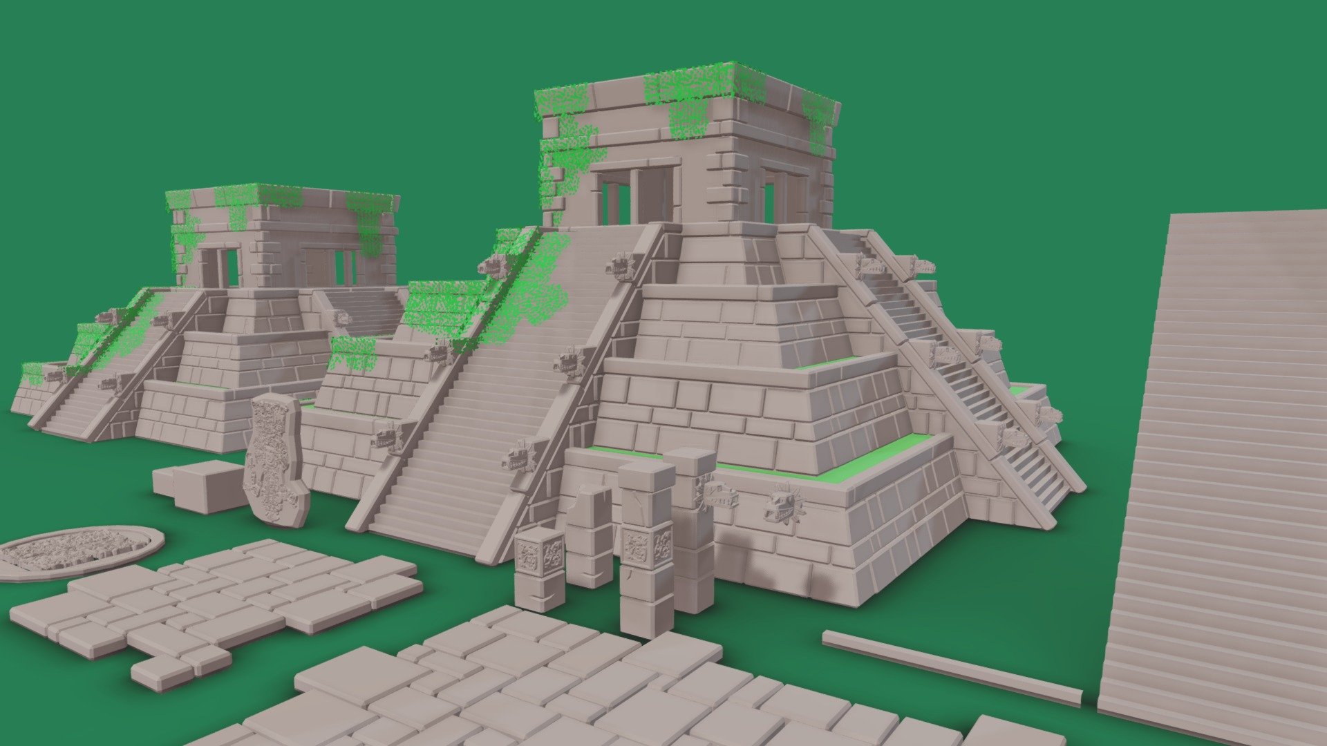 Pack of lowpoly mayan environment assets great for your games and projects

include:




Two vesions of temple

Mayan altar

Mayan stela

Columns

9-slice seamless terrace

tilable stone floor

Blender file +leaves alpha texture included - Lowpoly mayan temple and decorations - Buy Royalty Free 3D model by Apokalips123 (@semarumov) 3d model