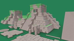 Lowpoly mayan temple and decorations