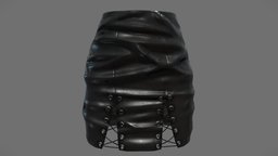 Female Front Splits Black Mini Leather Skirt