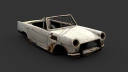 Triumph Herald Wreck roadster, abandoned, convertible, white, wreck, triumph, coupe, destroyed, photogrammetry, gameart, scan, gameasset, car, gutted