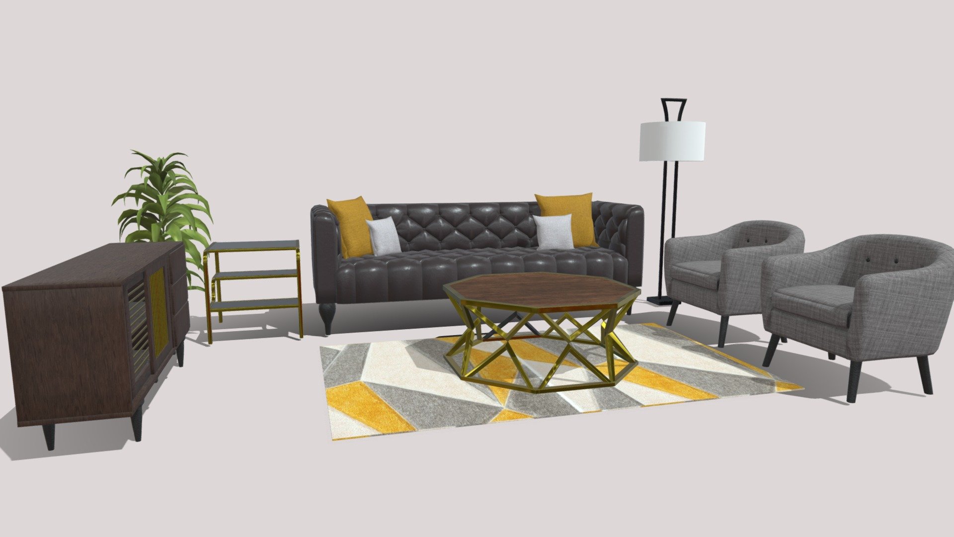 Low poly living room props with single texture maps. Can be used for various platforms. The props are seperated at object level so can be moved individually 3d model