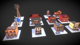Low Poly Wild West exterior, polygonal, saloon, west, unreal, wild, pack, cowboy, western, town, windmill, isometric, stable, wildwest, assetstore, unity3d, architecture, cartoon, game, lowpoly, city, building, simple, church