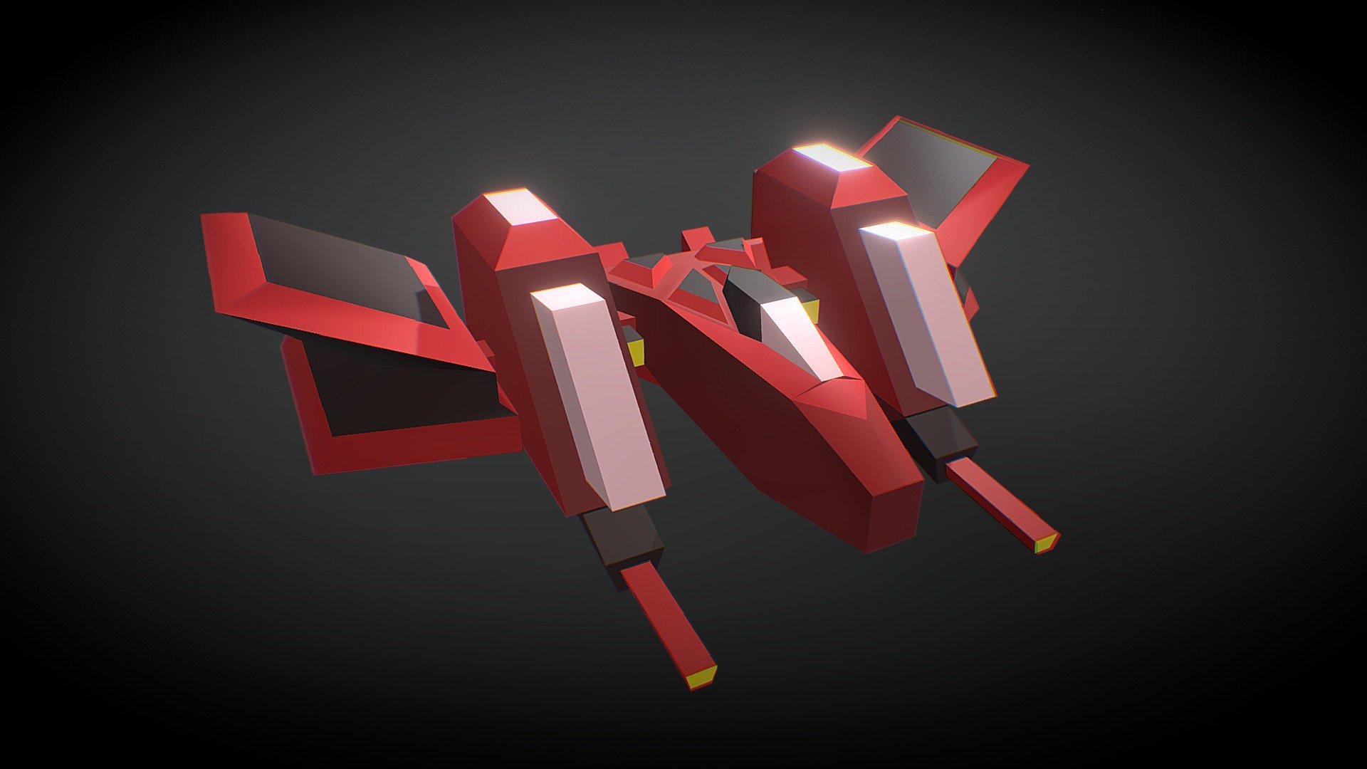 Here is another model with some vertex coloring, this time a space craft that looks like something out of a retro SHMUP.

Enjoy, and let me know if you'd like to see more like this!
It would be a lot of fun to make a series of fighters with different ship types, colors, and sizes 3d model