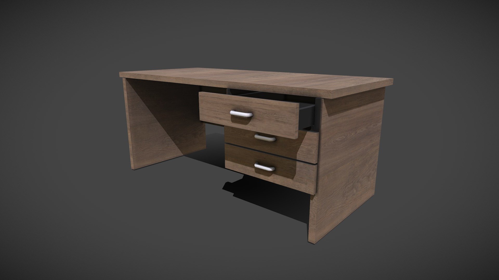simple wooden computer desk with slide out drawers 3d model