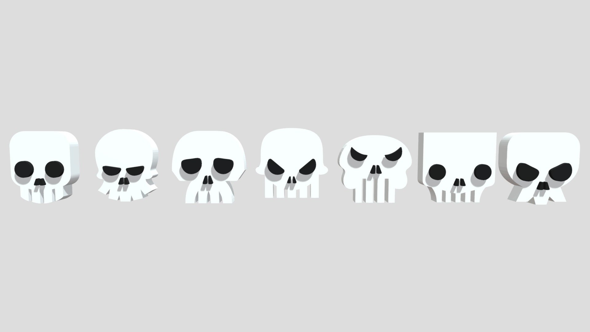 3D skull icon set for games. Consists of two materials - black and white.
Can be used in any project.

Attribution is not required, but appreciated 3d model