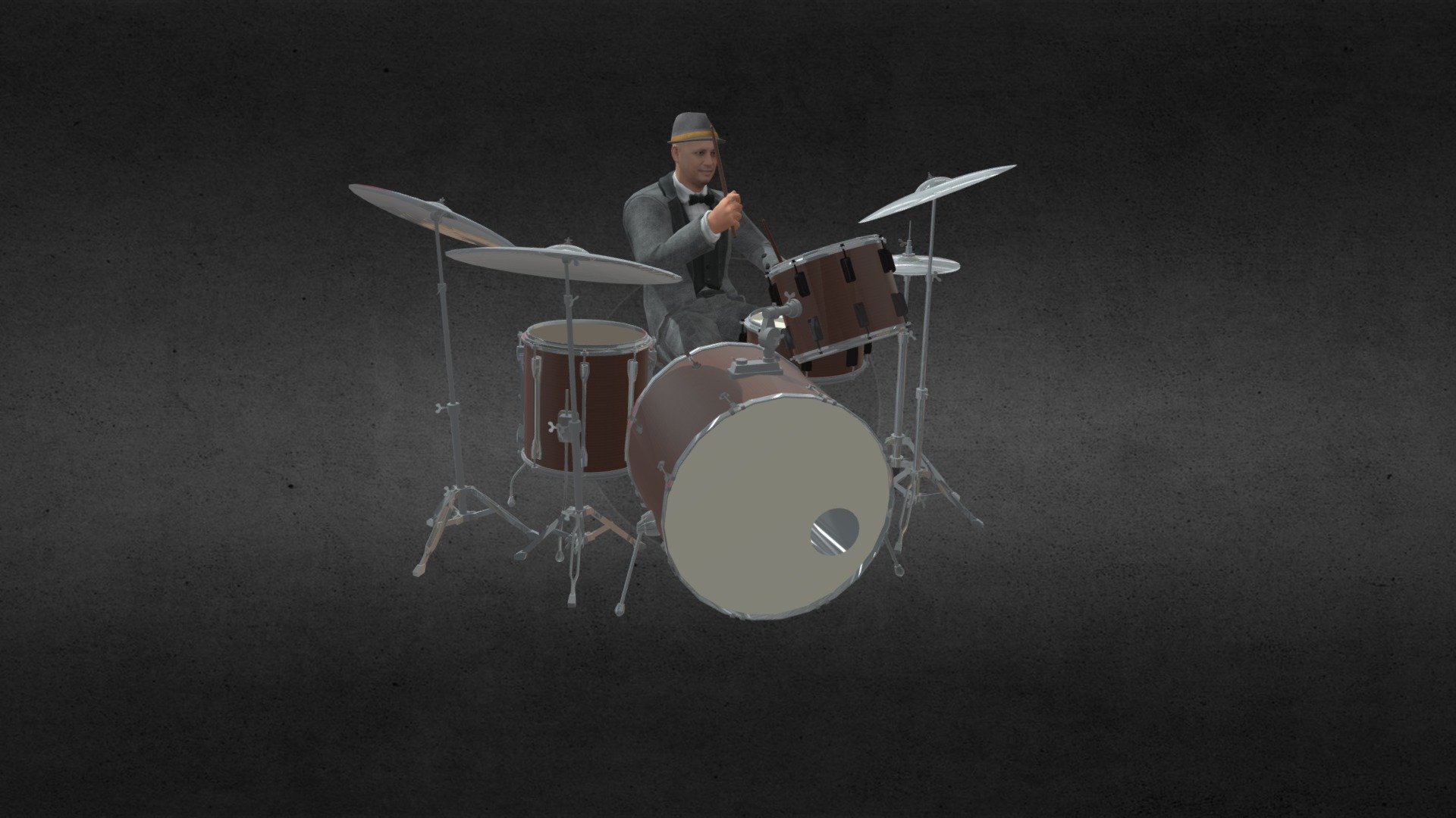Model of Drummer with Jazz Drum Kit model for background 3D model, you can find other musicians jazz band group in my other models animation - Jazz Drummer Musician with DrumKit Animation - Buy Royalty Free 3D model by imanboer 3d model