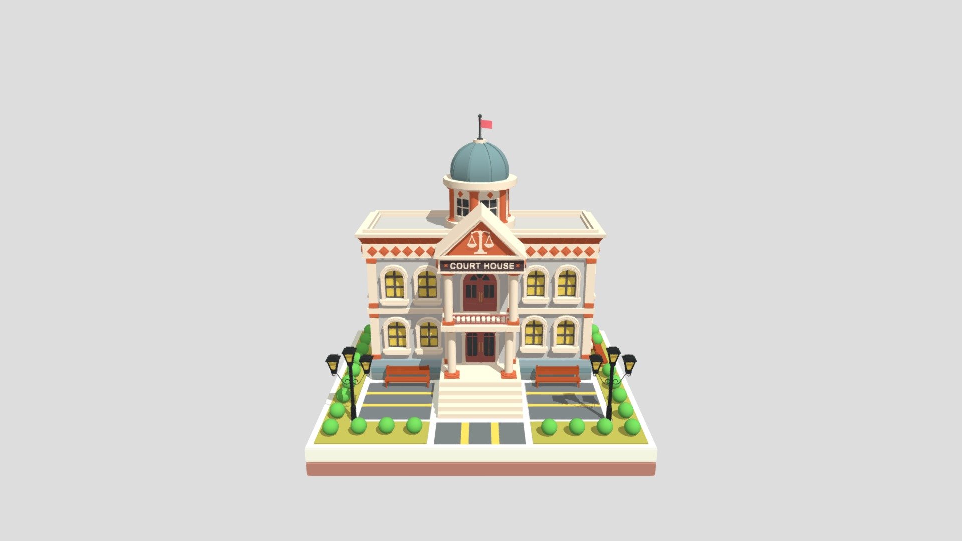 This product contains just the 3d model and there are NO Lights or emissions in it .

face 25094 , triangles 47814 , vertices 26255 , edge 50863 - cartoon court house 01 - Buy Royalty Free 3D model by jonocrescent1 3d model