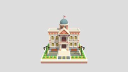 cartoon court house 01 courthouse, court, exterior, isometric, cartoon, lowpoly, city, building