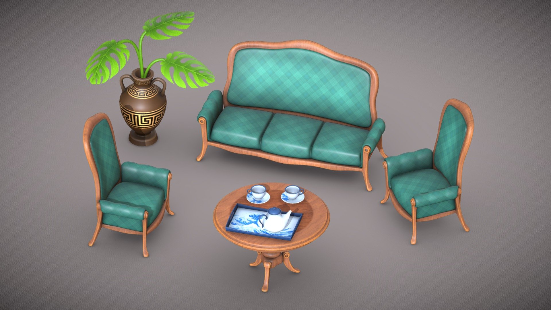 Living room furniture set in the Homescapes game styling - Furniture set - Download Free 3D model by Sololopenko 3d model