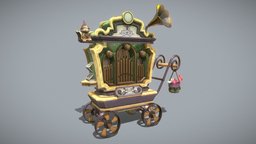 Barrel Organ music, victorian, steampunk, toy, cart, props, digital3d, low-poly-model, musical-instrument, props-game, pbr-texturing, lowpoly, fantasy, barrel-organ