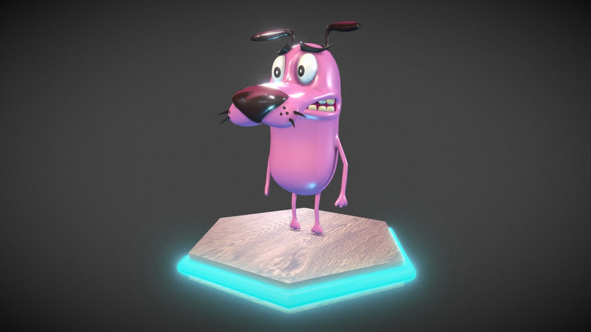 This is my Fan Art - Of animated cartoon Courage The Cowardly Dog, 
I hope you like it! =D

Model made with: Zbrush,Maya and Mudbox for more details: https://www.artstation.com/artwork/r31P2

Courage, the Cowardly Dog tells a story of Courage, a dog that lives on a farm with Muriel and Eustace Bagge in the fictional town of No Place in Kansas.

 - Courage The Cowardly Dog - 3D model by Kaique Tavares (@kaiquetavares) 3d model
