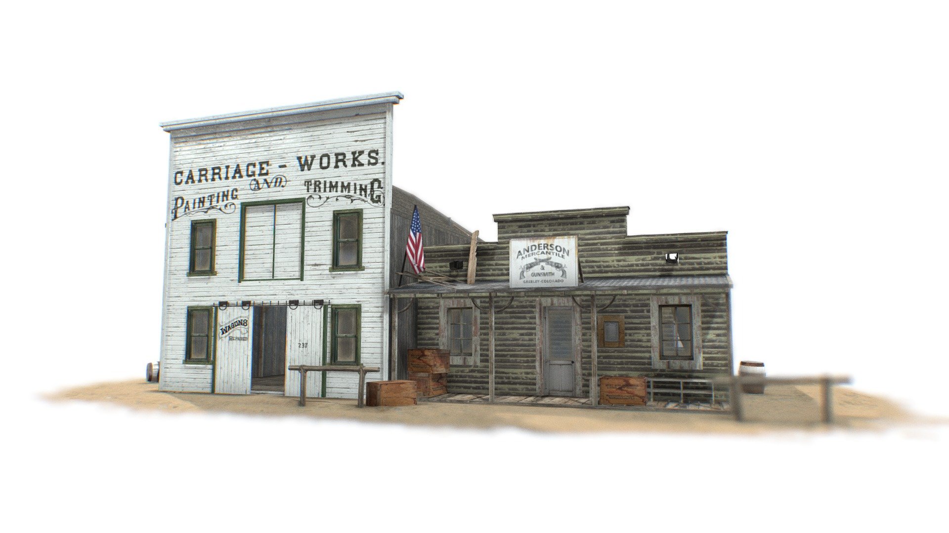Old Wooden Western Garage &amp; Gunshop - Old Wooden Wild West Buildings - Buy Royalty Free 3D model by Omni Studio 3D (@omny3d) 3d model