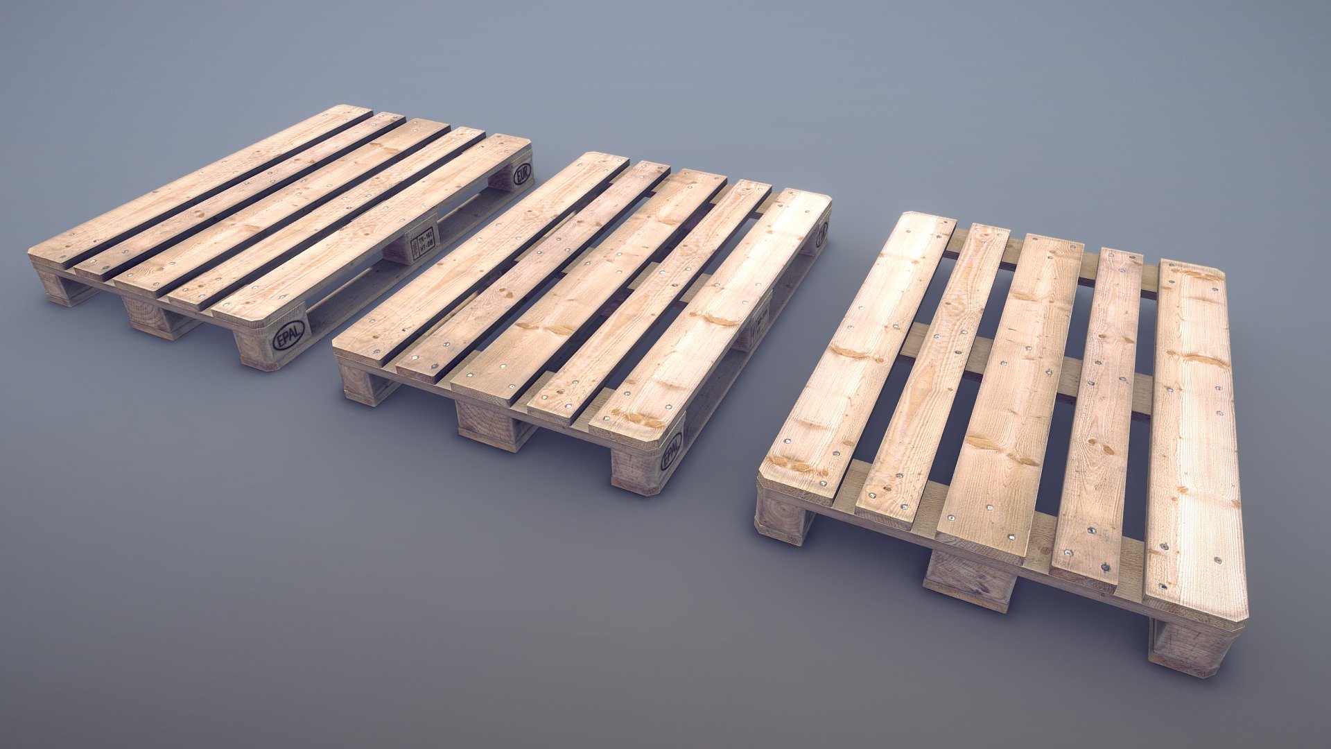 Cargo Wood Pallets EUR EPAL vr.1




LOD0 - (triangles 452) / (points 320)

LOD1 - (triangles 260) / (points 192)

LOD2 - (triangles 116) / (points 160)

Low-poly 3D model Wooden Pallets EUR EPAL with LODs
(three pallet variations) (size 1200mm - 800mm - 145mm) (texture vr.1 - &ldquo;new pallets