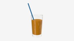 Glass with orange juice and straw 01 drink, orange, beverage, juice, yellow, flute, straw, glass, 3d, pbr, aperitif