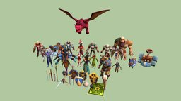 Fantasy Character Pack staff, pack, heroes, unit, armament, character, fantasy, rigged