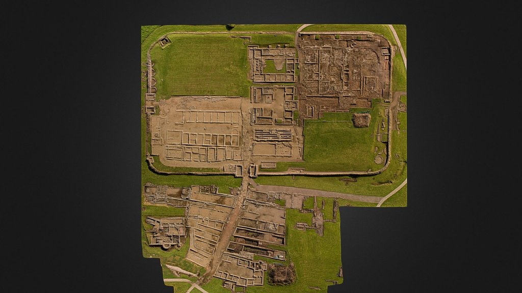 Vindolanda, Northumberland for the Vindolanda Trust. Aerial-Cam recording of excavations, the local area and significant finds such as carvings and altars, are carried out twice each year during the digging season. The main model from November  2015 created via UAV photogrammetry, enables an understanding of the excavation locations in relation to the different parts of the site. the Fort and the vicus trenches are then shown in more detail from photogrammetry at closer range using hand held mast mounted cameras. The vicus trench contains the surviving timbers, in the waterlogged conditions, of the earliest phases of Roman occupation at the site, just south of Hadrian's Wall 3d model
