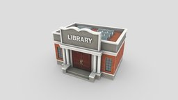 Stylized Library Building school, campus, university, study, column, college, books, bricks, pillar, stylised, game-ready, classical, cartoon, lowpoly