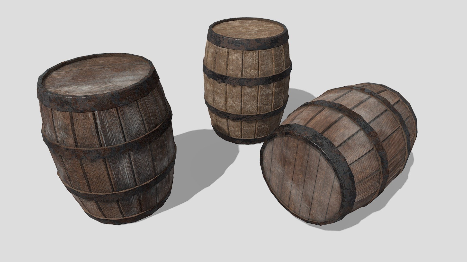 Set of 3 low poly barrels created with maya - Barrels - Buy Royalty Free 3D model by studio lab (@leonlabyk) 3d model