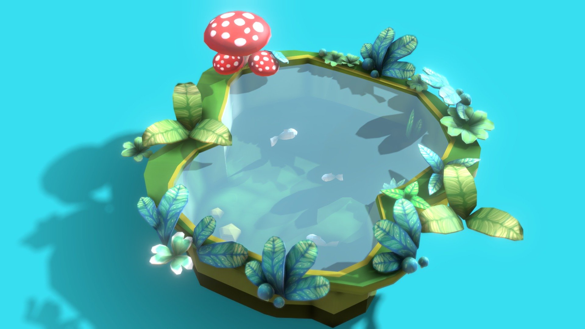 Just a recent project with animated fish and bubble in a little pond 3d model