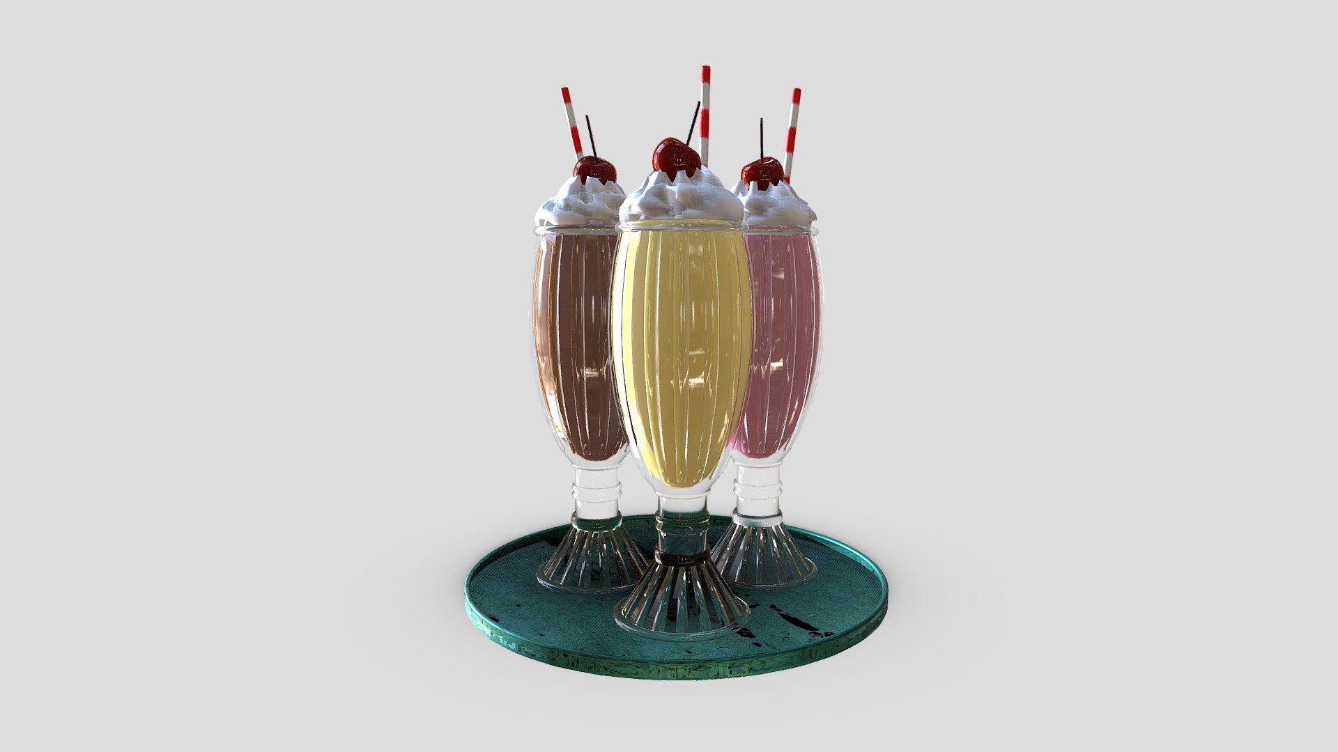 Created some vintage milkshakes with the classic vanilla, chocolate and strawberry flavour 3d model