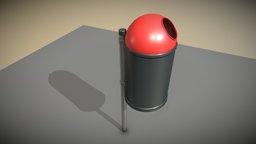 City Trash Can (Plastic-Red-Black) | Low-Poly