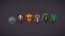 Fantasy shields set armor, rpg, set, items, weapon, handpainted, lowpoly, shield, magic