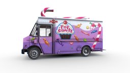 Candy Food Truck food, truck, van, candy, icecream, realistic, foodtruck, vehicle, gameasset, gameready