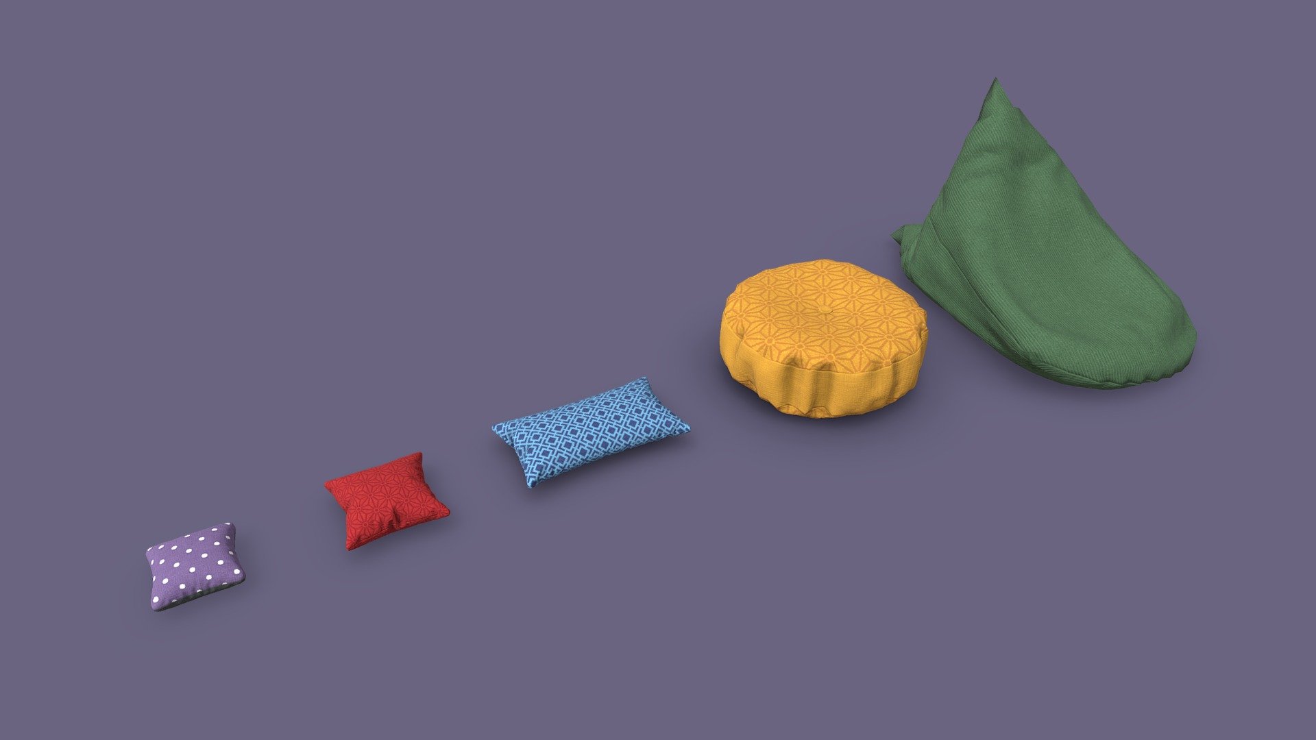 Set of cusions and beanbag I created for a larger scene 3d model