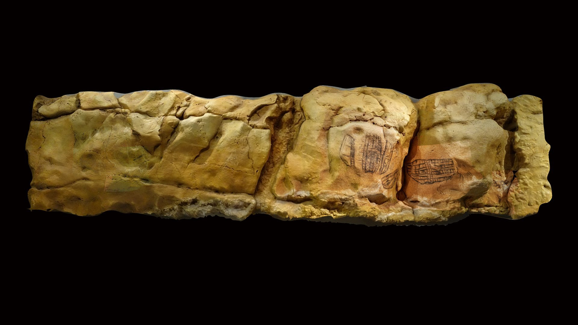 Panel con grabados de animales y figuras complejas, signos tectiformes situados en la parte final de la cueva de Altamira, Santillana del Mar, Cantabria, en la denominada galería de la  Cola de Caballo. Su significado sigue siendo una incógnita 3d model