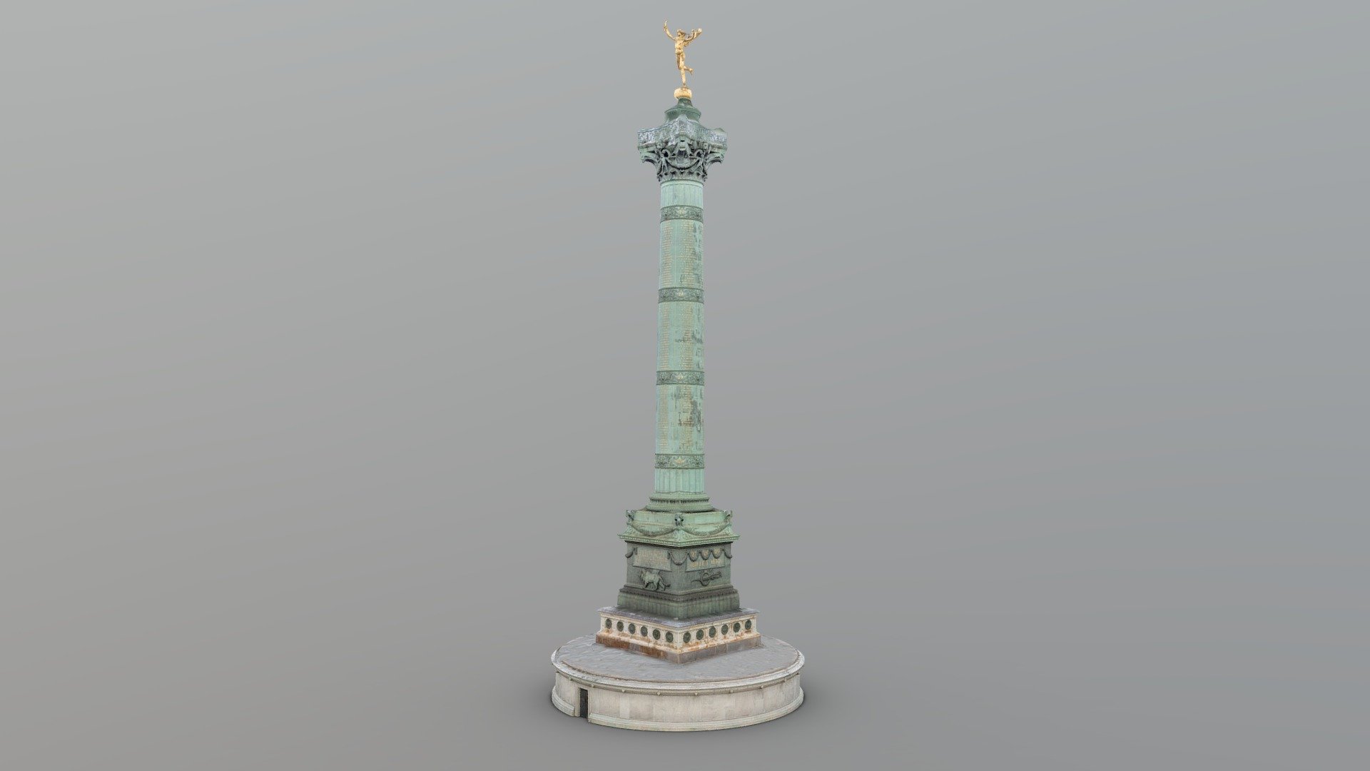 The July Column is column in Paris commemorating the Revolution of 1830. Located on the place de la Bastille, it was built between 1835-1840.

Reconstructed with Reality Capture (488 pictures), I roughly cleaned-up in substance painter.

4K textures (diffuse and normal) + 8K (uncleaned) - July Column, Paris - photogrammetry - Buy Royalty Free 3D model by Nicolas Diolez (@nicolasdiolez) 3d model