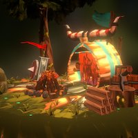 Camping Diorama camping, campfire, handpainted, 3dsmax, weapons, lowpoly, gameart, environment