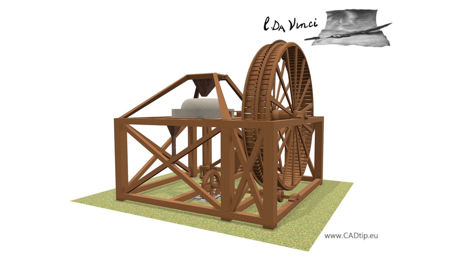 Tread mill, Leonardo da Vinci; Codex Atlanticus 0045r  

More: http://leonardo.cadtip.eu/2017/05/06/mlyn-2/ - Tread mill - 3D model by Mar.K 3d model