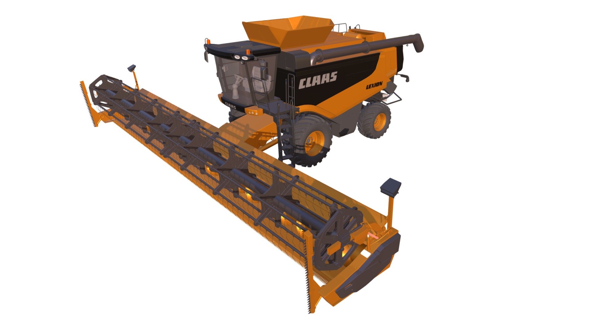 Detailed 3d model of Claas Lexion combine harvester with semi interior 3d model