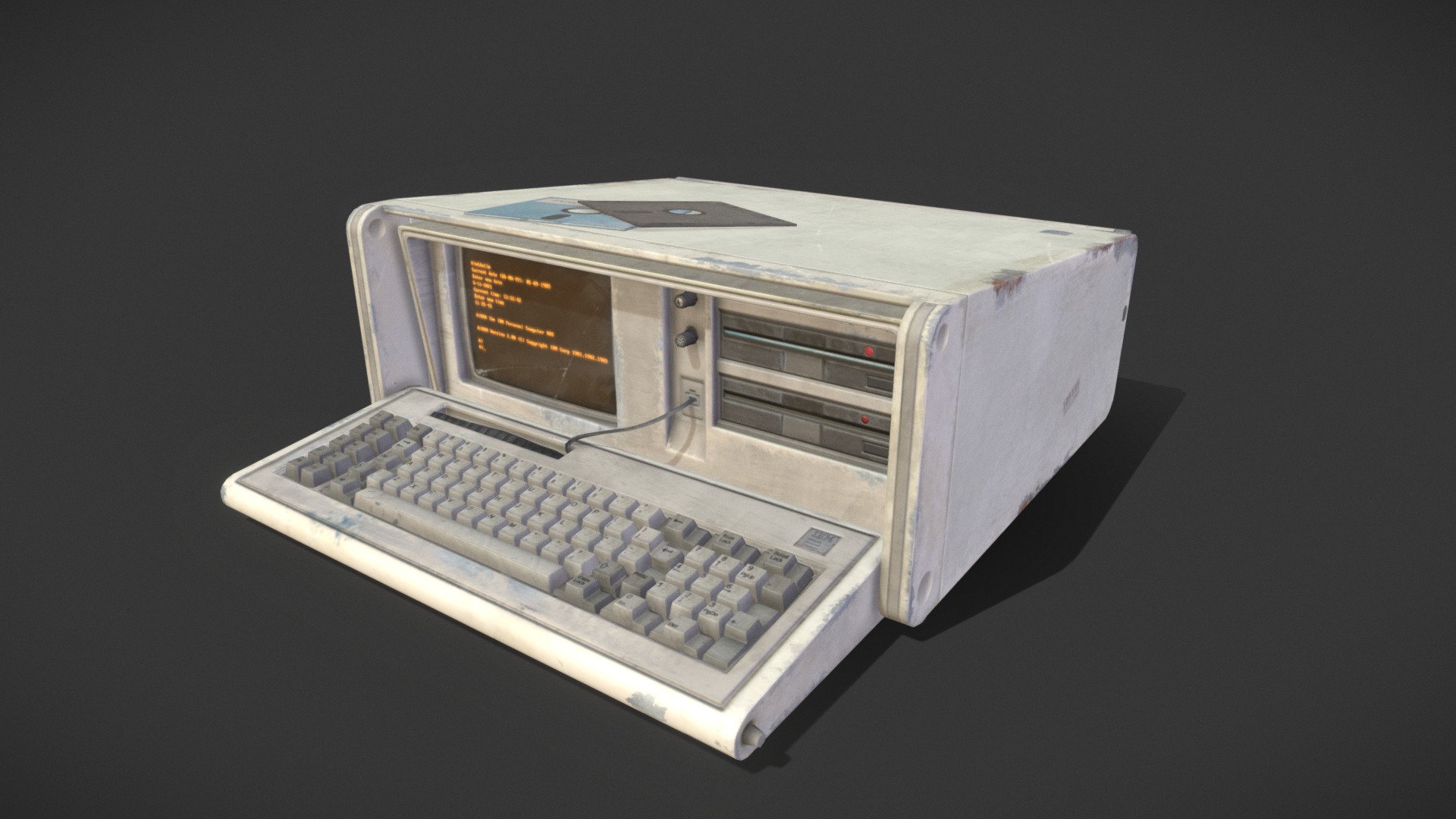 2590 tris;
2 texture sets: main 2048x2048 and subsidiary 1080x1080;
Based on IBM 5155, a &ldquo;Laptop