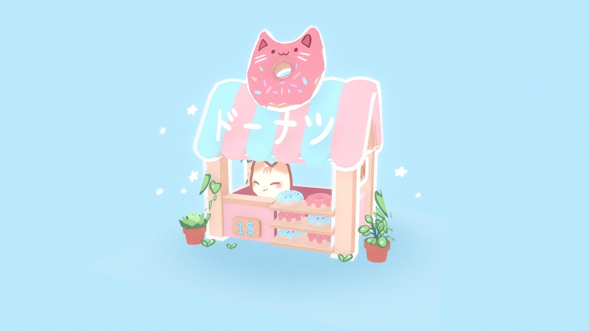Donut Shop run by the best boy in town. I'd buy a donut and not even QUESTION the cat hairs while eating it, have you LOOKED at him!?

Based on the beautiful concept of math.lis on Instagram::
https://www.instagram.com/math.lis/?hl=da - Kitty Donut Shop - Download Free 3D model by Mikkel Garde Blaase (@plorigon) 3d model