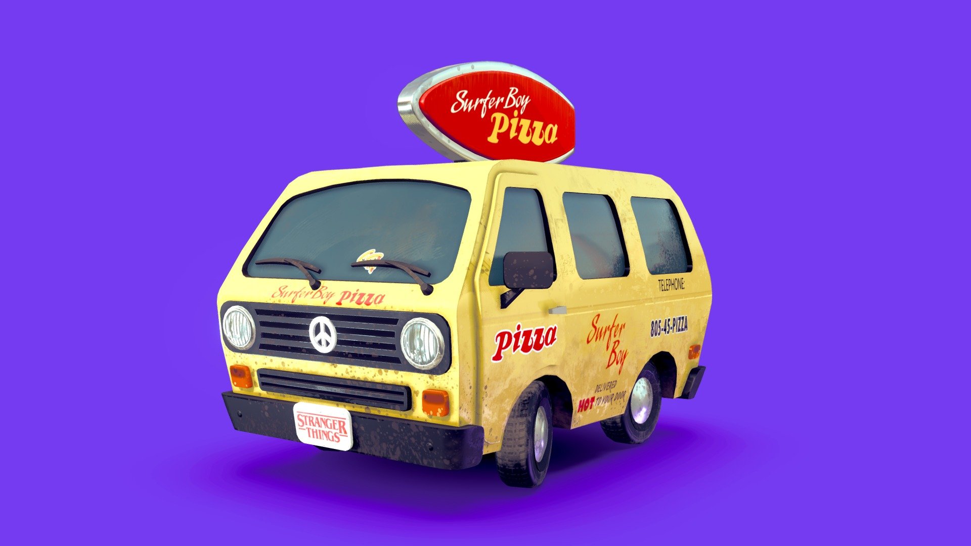 Hi!! To celebrate this new Stranger Things season, I've decided to reuse the van from my beach pack and make it a SurferBoy Pizza van! I hope you'll enjoy it :D - SurferBoy Pizza Van - Stranger Things - Buy Royalty Free 3D model by L3X 3d model