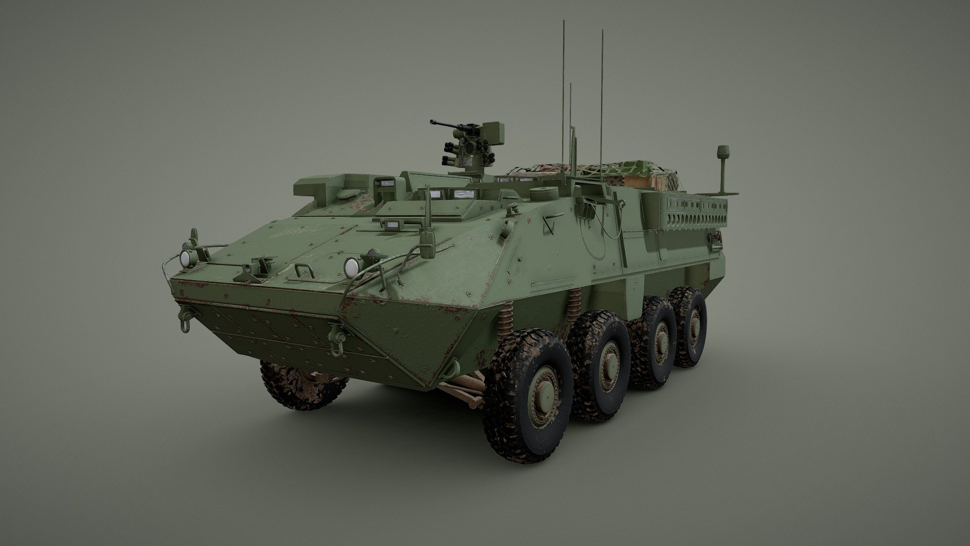 The Stryker is a family of eight-wheeled armored fighting vehicles derived from the Canadian LAV III. Stryker vehicles are produced by General Dynamics Land Systems-Canada (GDLS-C) for the United States Army in a plant in London, Ontario. It has four-wheel drive (8×4) and can be switched to all-wheel drive (8×8).

The Stryker was conceived as a family of vehicles forming the backbone of a new medium-weight brigade combat team (BCT) that was to strike a balance between heavy armor and infantry. The service launched Interim Armored Vehicle competition, and in 2000, the service selected the LAV III proposed by GDLS and General Motors Defense. The service named this family of vehicles the &ldquo;Stryker