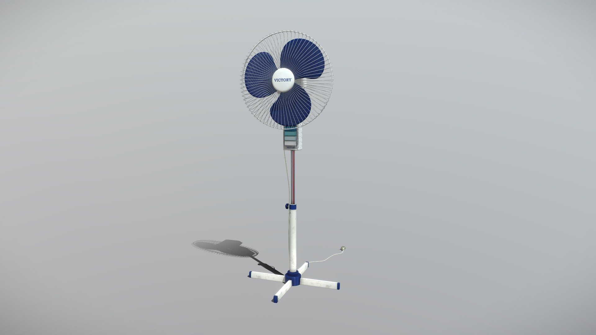 Such fan currently stand in my garage, so it was be of my reference for this asset. Original was designed in Japan of 1993 and it still in good condition.

Textures in 4096px - Albedo, AO, Metalness, Normal, Roughness. 
Two separated animations - for the paddles and for the head of fan.
Some parts of the mesh have UVs overlapping for to save texture space (paddles, metal grid and legs) 3d model