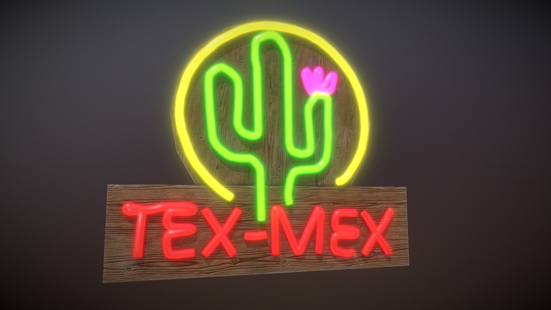 A low poly neon tex-mex sign in neon lights with PBR Materials in two textures. A wild west prop 3d model